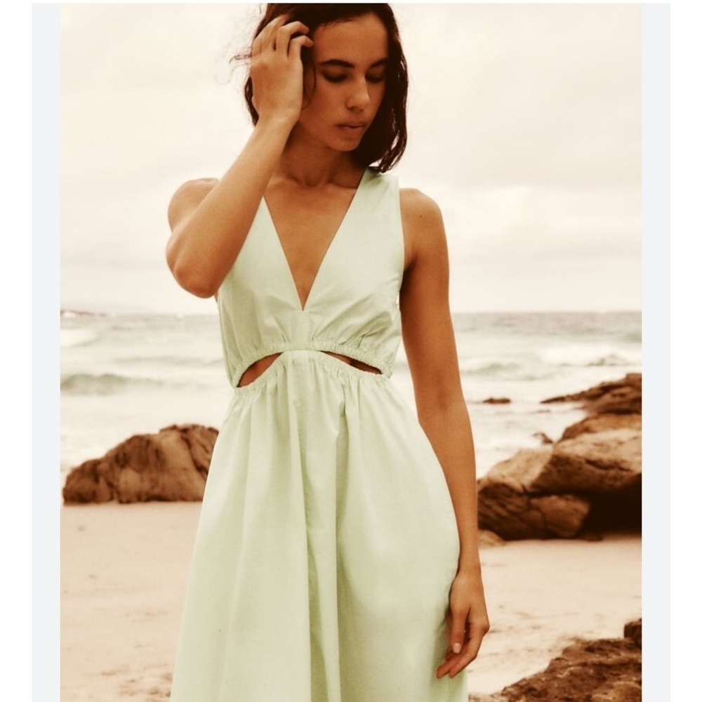 Zara Pale Mint Cutout V-Neck Mini Dress